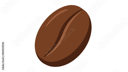 A solitary roasted coffee bean isolated on a plain white background for graphic design