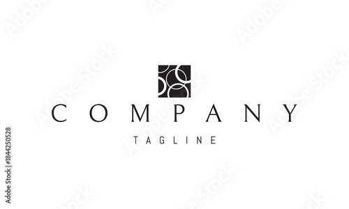 A vector logo featuring an abstract image a square containing multiple circles arranged in a clean geometric pattern.