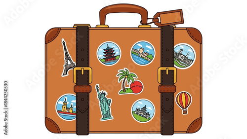 Vintage Suitcase Covered in Travel Destination Stickers Embodies Wanderlust and Exploration