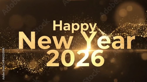 Clean Minimal Happy New Year 2026 Animation with Elegant Golden Particles