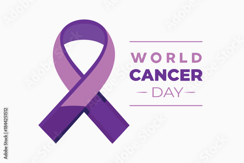 A vibrant purple ribbon symbolizes world cancer day offering hope and support for those impacted by this challenging disease