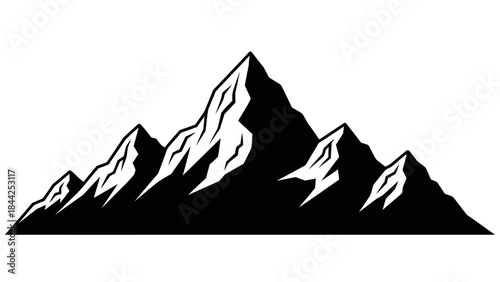 Stylized Jagged Mountain Peaks Silhouette Isolated on White Background for Design Elements