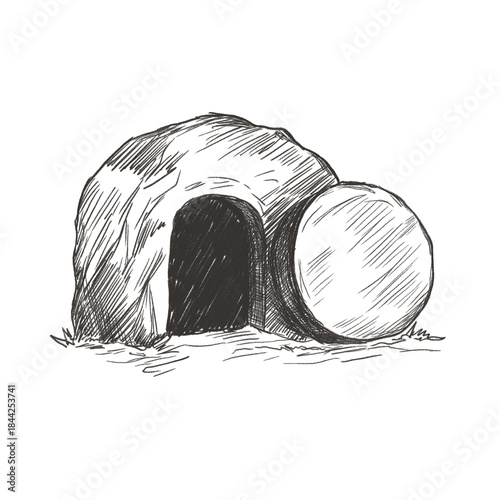 Cuadro en lienzo Minimalist illustration empty tomb of Jesus Christ symbolizing resurrection, hope