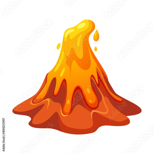 Cartoon Lava Volcano Eruption Vector Illustration Isolated on White Background.
