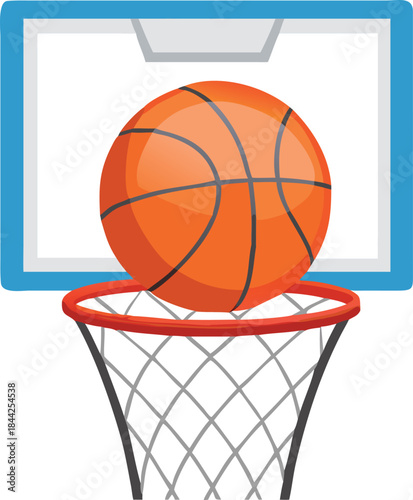 An orange basketball perfectly poised above the hoop ready to fall through high quality