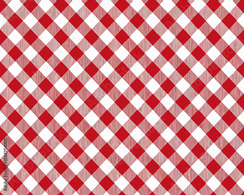 A classic red and white checkered pattern fills the entire frame