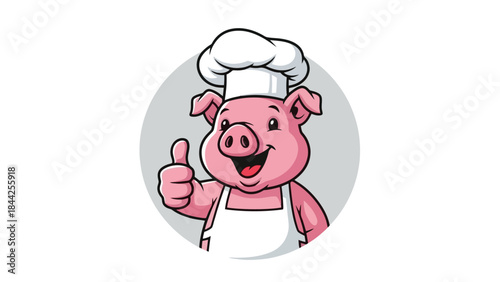 Cheerful Cartoon Pig Chef Giving Thumbs Up with Chef Hat and Apron