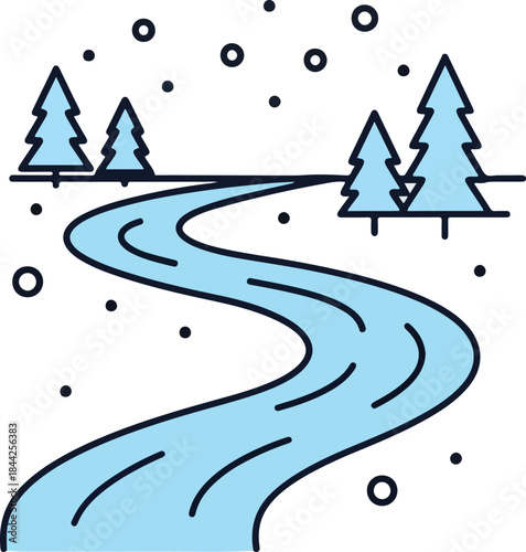 blue river with trees and snow clip art preview