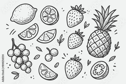 Hand-Drawn Fruit Ingredient Sketch Collection — Organic Kitchen Line Art Vector