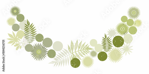A delicate arrangement of green botanical elements in a curved decorative design