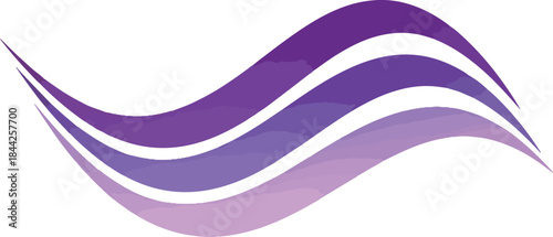 Three curved overlapping purple stripes on a white background