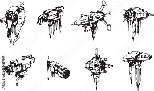 Mechanism set, retro, vintage, steampunk, cyberpunk, decorative elements. Ideal design for social media, cover, banner, flyer, music, ads.