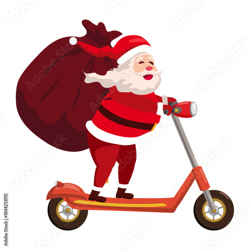 Santa Claus on the scooter delivering gift