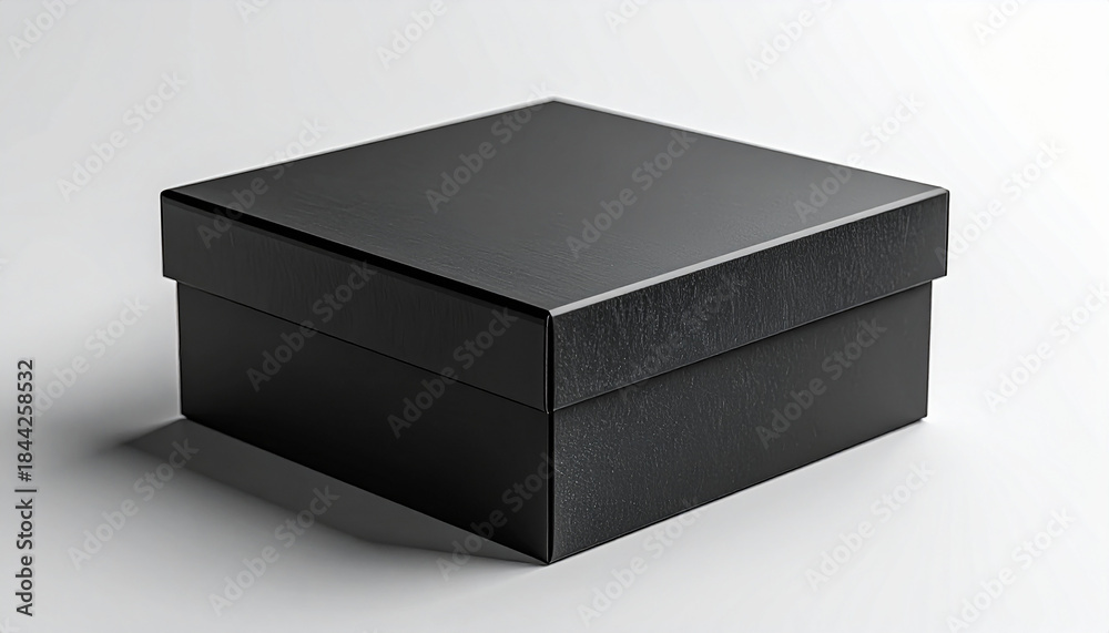 Naklejka premium Dark Black Textured Square Box with Lid on White Background gift present
