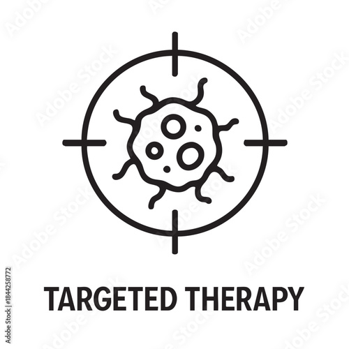 A simple line drawing depicts a cell within a target symbolizing targeted therapy for medical treatment