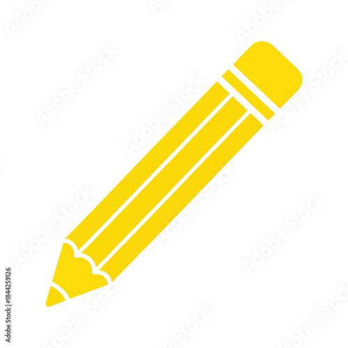 A simple yellow pencil icon illustration with eraser on a white background