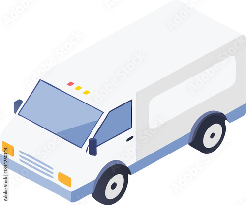 Isometric view of a white delivery van with a simple minimalist design aesthetic
