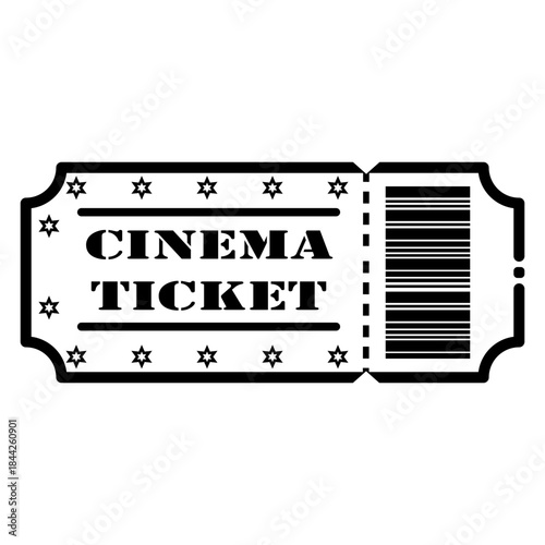 Vintage black and white cinema ticket with barcode