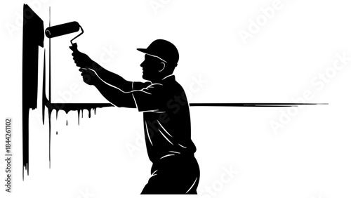 House painter silhouette working with roller tool vector
