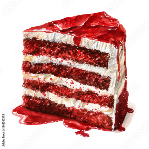 A watercolor painting of Red Velvet Cake, vector illustration on white background.