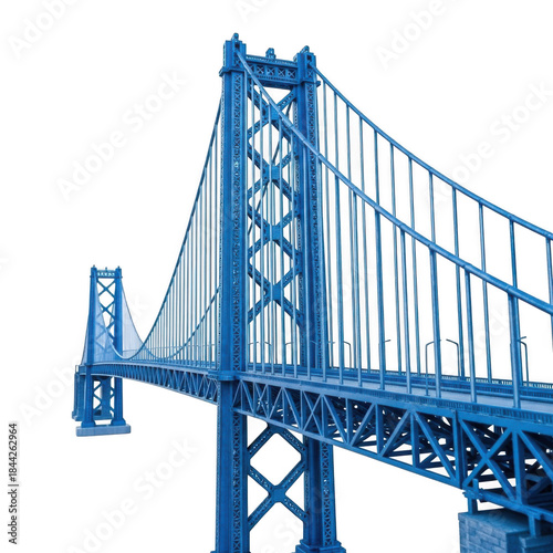 Blue suspension bridge structure isolated on transparent background