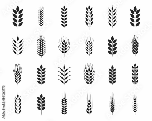 Variety of wheat and grain silhouettes arranged in a grid pattern