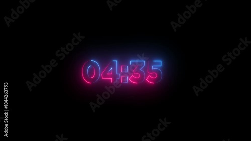 Animation of glowing neon icon ,5 minute countdown timer .5 minute stopwatch , analog icon animation .Dynamic 5 Minute Countdown Animation Engaging Timer Visuals for ... See More