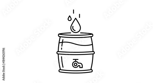 Minimalist Water Barrel Illustration Showing Conservation and Sustainable Resource Management