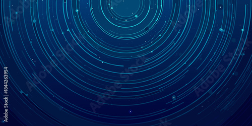 Abstract blue background with concentric circles and scattered glowing particles