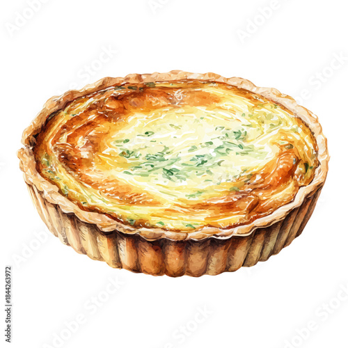 Watercolor painting of Quiche, vector illustration, isolated on white background.