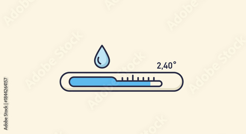 Depiction of humidity level with a stylized water droplet and indicator bar showing the