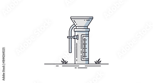 Illustrative depiction of a rain gauge in a minimalist style with clear white backdrop