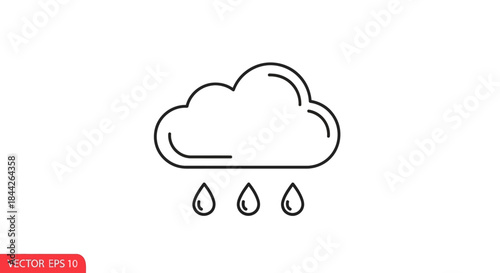 Minimalist cloud and rain drops weather icon for forecasting and meteorological reports