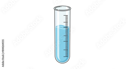 Illustration of a glass test tube with blue liquid and graduation marks representing scientific