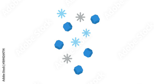 Delicate snowdrift dance: A whimsical arrangement of snowflakes and ice crystals on white