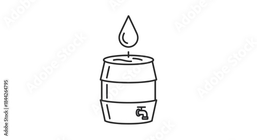 Stylized barrel with drop and tap symbolizing a resource or valuable liquid illustration