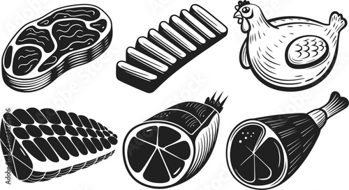 Hand Drawn Butcher Meat Cuts Vector Collection