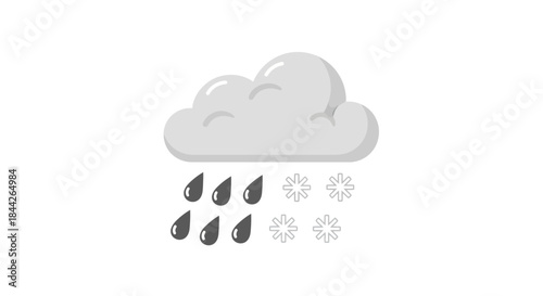 Stylized depiction of sleet weather conditions featuring cartoon cloud droplets and snowflakes