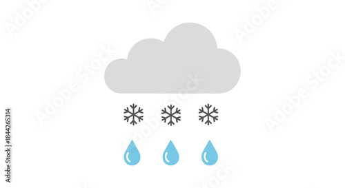 Stylized weather icon featuring cloud snowflakes and raindrops minimalistic design