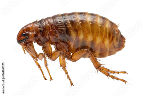 Close up of brown flea insect isolated on white background