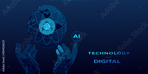 Futuristic technology concept robotic hands presenting digital egg with ai core