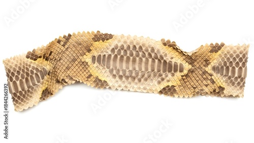 Detailed view of shed snake skin texture isolated on white background