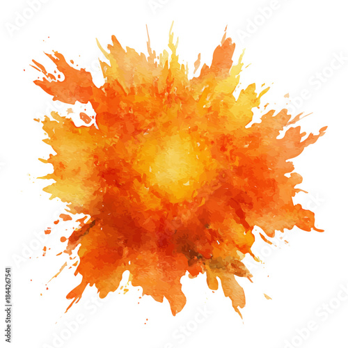 Watercolor painting of Solar Flare, vector illustration, isolated on white background.
