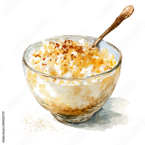 Rice Pudding, watercolor illustration, vector style, isolated on a white background.
