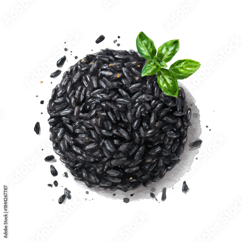 Risotto Nero, watercolor painting, vector illustration, isolated on a white background.