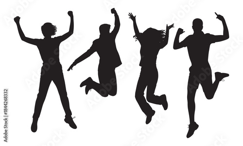 Vector silhouette of a joyful man and woman jumping