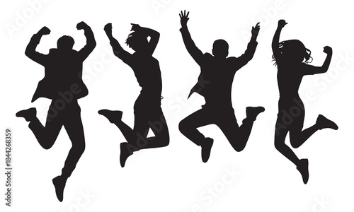 Vector silhouette of a joyful man and woman jumping