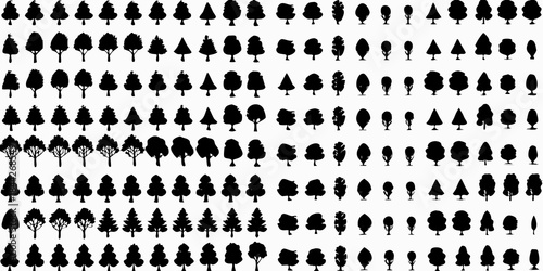 A dense pattern of silhouetted trees against a plain white background