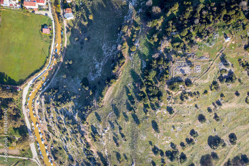 Fototapeta Naklejka Na Ścianę i Meble -  The Notion Ancient City drone view in Izmir district of Turkey