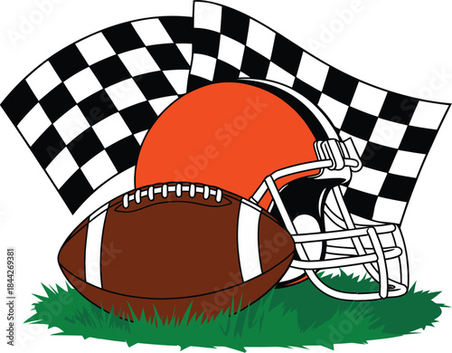 Football Action, Sport Equipment, Stadium, Illustration, Grass, Side View, Team Spirit